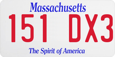 MA license plate 151DX3