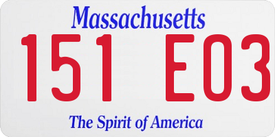 MA license plate 151EO3
