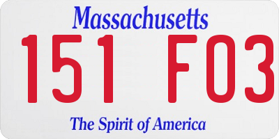MA license plate 151FO3