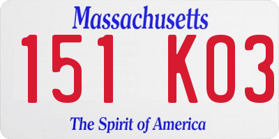 MA license plate 151KO3