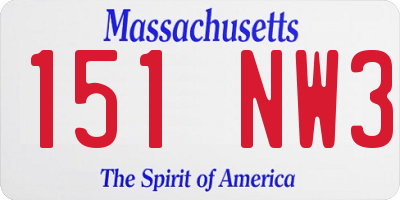 MA license plate 151NW3