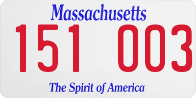 MA license plate 151OO3