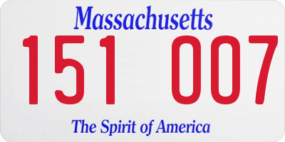 MA license plate 151OO7