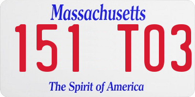 MA license plate 151TO3