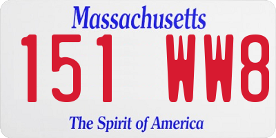 MA license plate 151WW8
