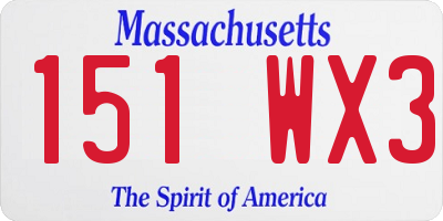 MA license plate 151WX3