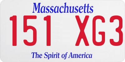 MA license plate 151XG3