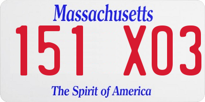 MA license plate 151XO3