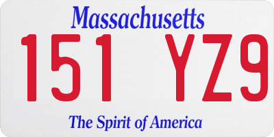 MA license plate 151YZ9