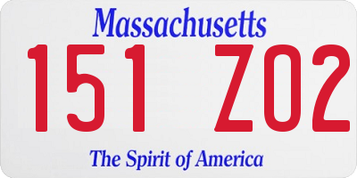 MA license plate 151ZO2