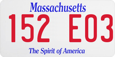 MA license plate 152EO3