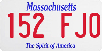 MA license plate 152FJ0