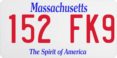 MA license plate 152FK9