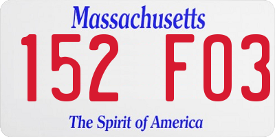 MA license plate 152FO3
