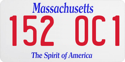 MA license plate 152OC1