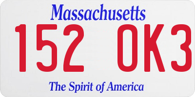 MA license plate 152OK3