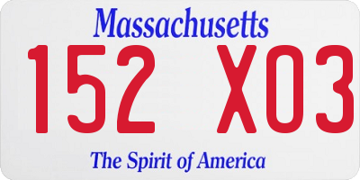MA license plate 152XO3
