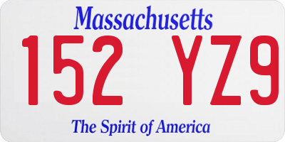 MA license plate 152YZ9