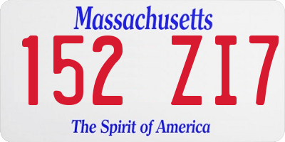 MA license plate 152ZI7