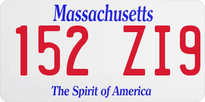 MA license plate 152ZI9