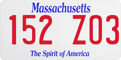 MA license plate 152ZO3