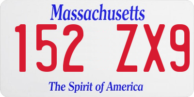 MA license plate 152ZX9