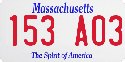 MA license plate 153AO3