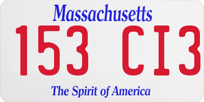 MA license plate 153CI3