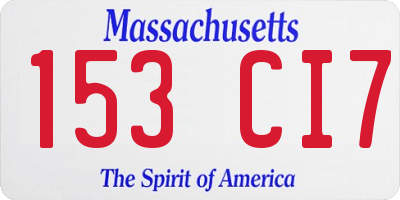 MA license plate 153CI7