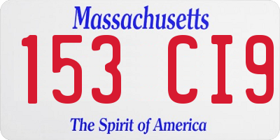 MA license plate 153CI9