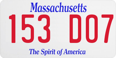 MA license plate 153DO7