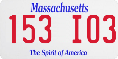 MA license plate 153IO3