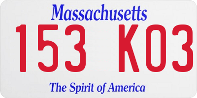 MA license plate 153KO3