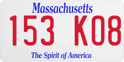 MA license plate 153KO8