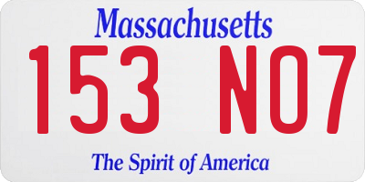 MA license plate 153NO7