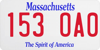 MA license plate 153OA0