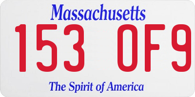 MA license plate 153OF9