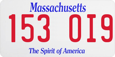 MA license plate 153OI9