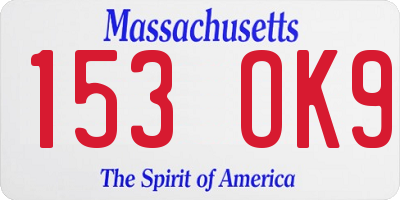 MA license plate 153OK9