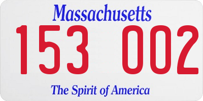 MA license plate 153OO2