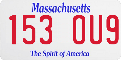 MA license plate 153OU9