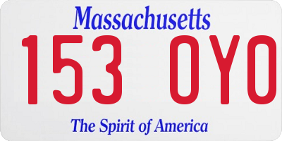 MA license plate 153OY0