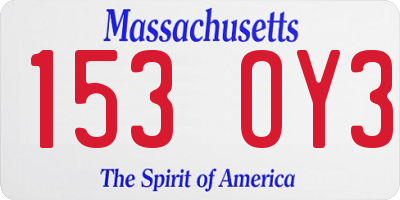 MA license plate 153OY3