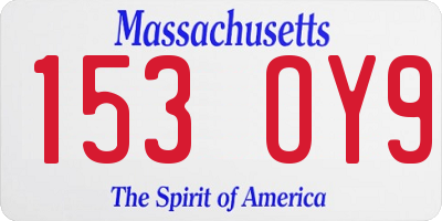 MA license plate 153OY9