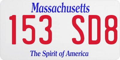 MA license plate 153SD8