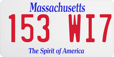 MA license plate 153WI7