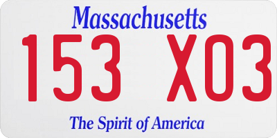 MA license plate 153XO3