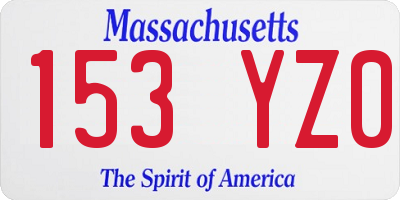 MA license plate 153YZ0