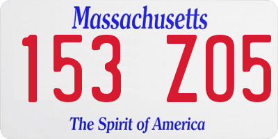 MA license plate 153ZO5