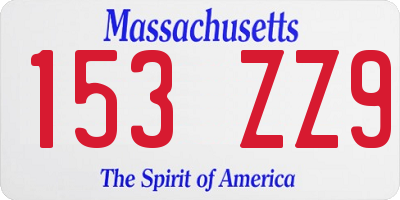 MA license plate 153ZZ9
